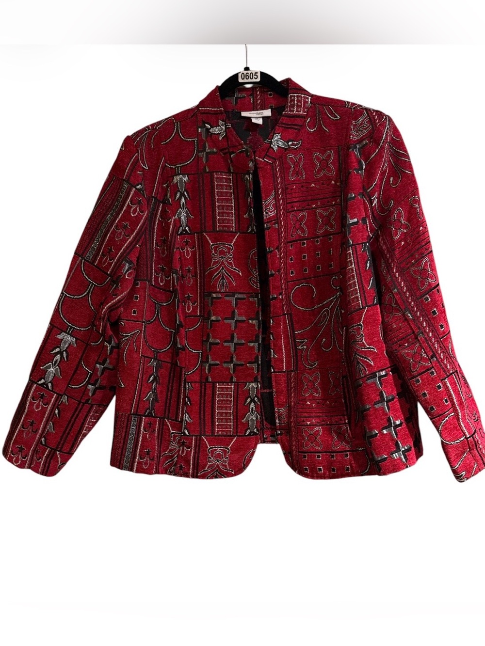 Dressbarn red tapestry zip up jacket - Picture 2 of 6